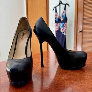 Yves Saint Laurent Black Leather Tribute Double Platform Pumps Sz 6.5